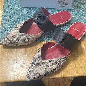 Anine Bing Snakeskin and Black Mules